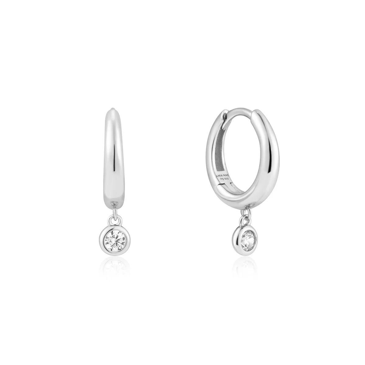Ania Haie Cubic Zirconia Bezel Drop Huggie Hoop Earrings in Sterling Silver