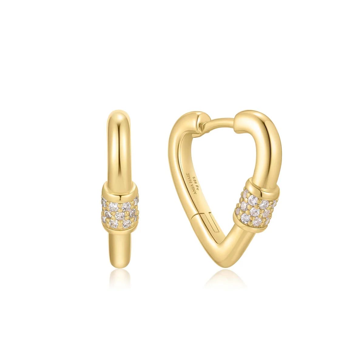 Ania Haie Cubic Zirconia Heart Huggie Hoop Earrings in Sterling Silver with 14kt Gold Plate