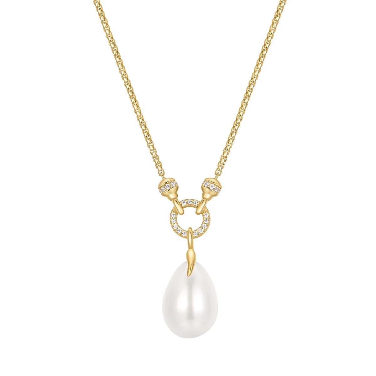 Ania Haie Shell Pearl and Cubic Zirconia Drop Necklace in Sterling Silver with 14kt Gold Plate