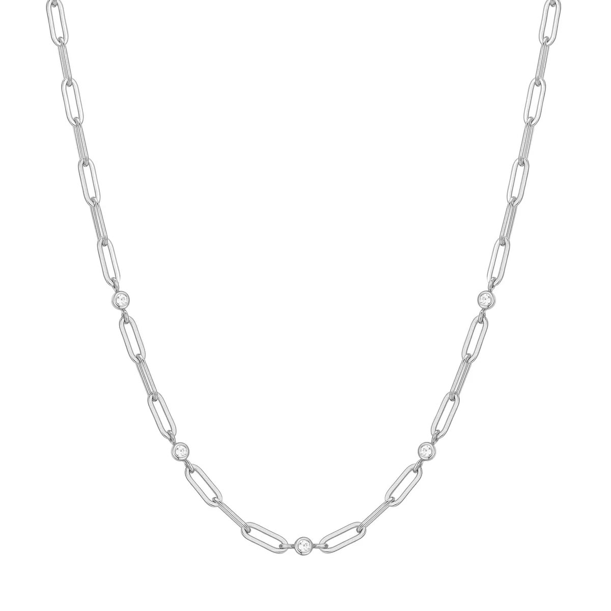 Ania Haie Cubic Zirconia Bezel Paperclip Necklace in Sterling Silver