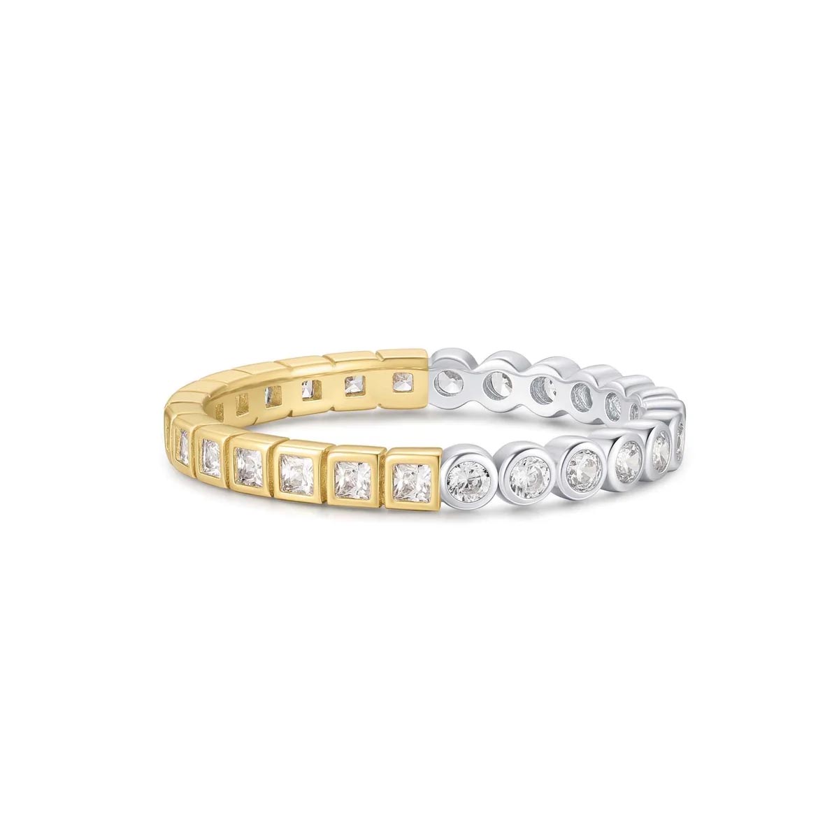Ania Haie Square and Round Cubic Zirconia Bezel Ring in Sterling Silver with 14kt Gold Plate (size 7)