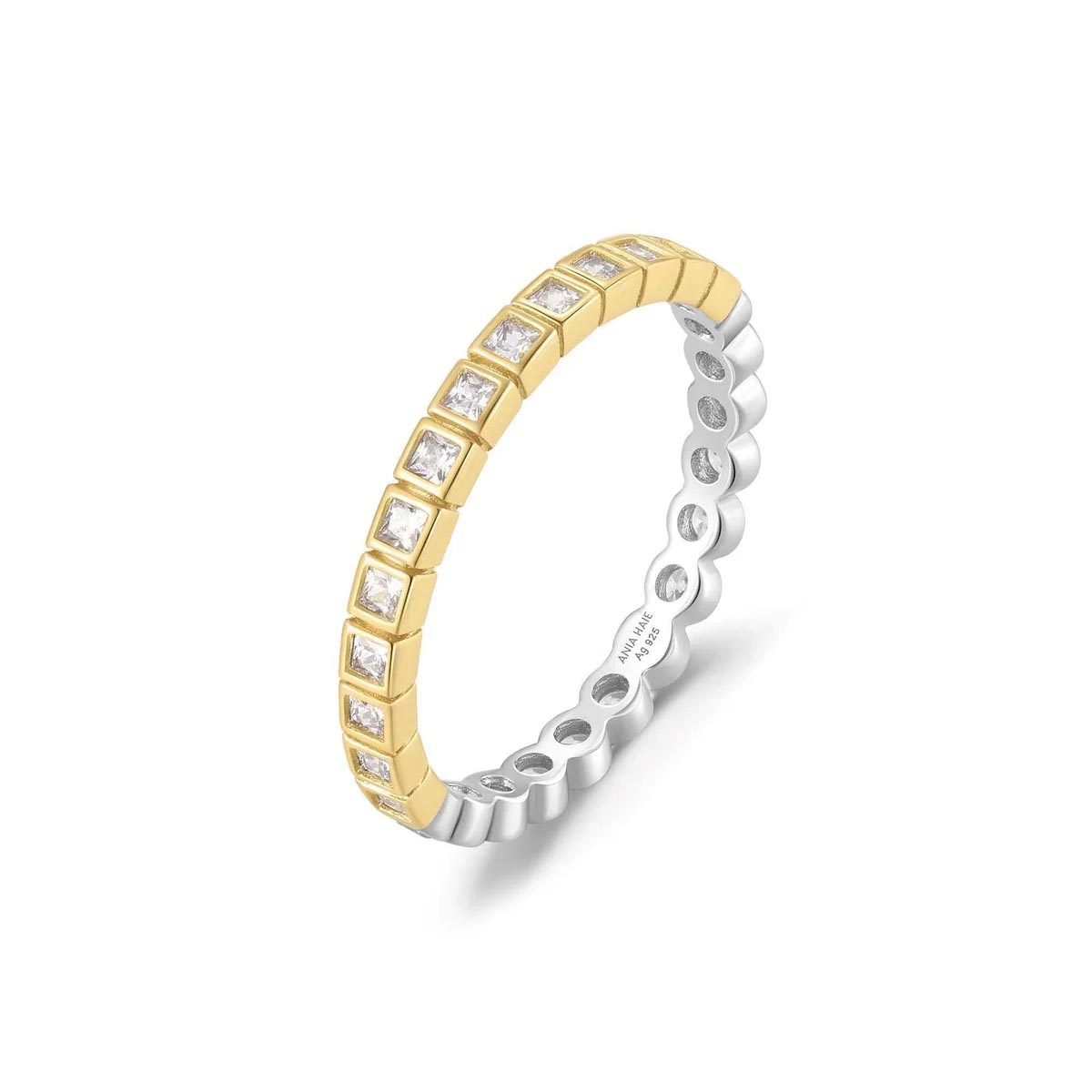Ania Haie Square and Round Cubic Zirconia Bezel Ring in Sterling Silver with 14kt Gold Plate (size 7)