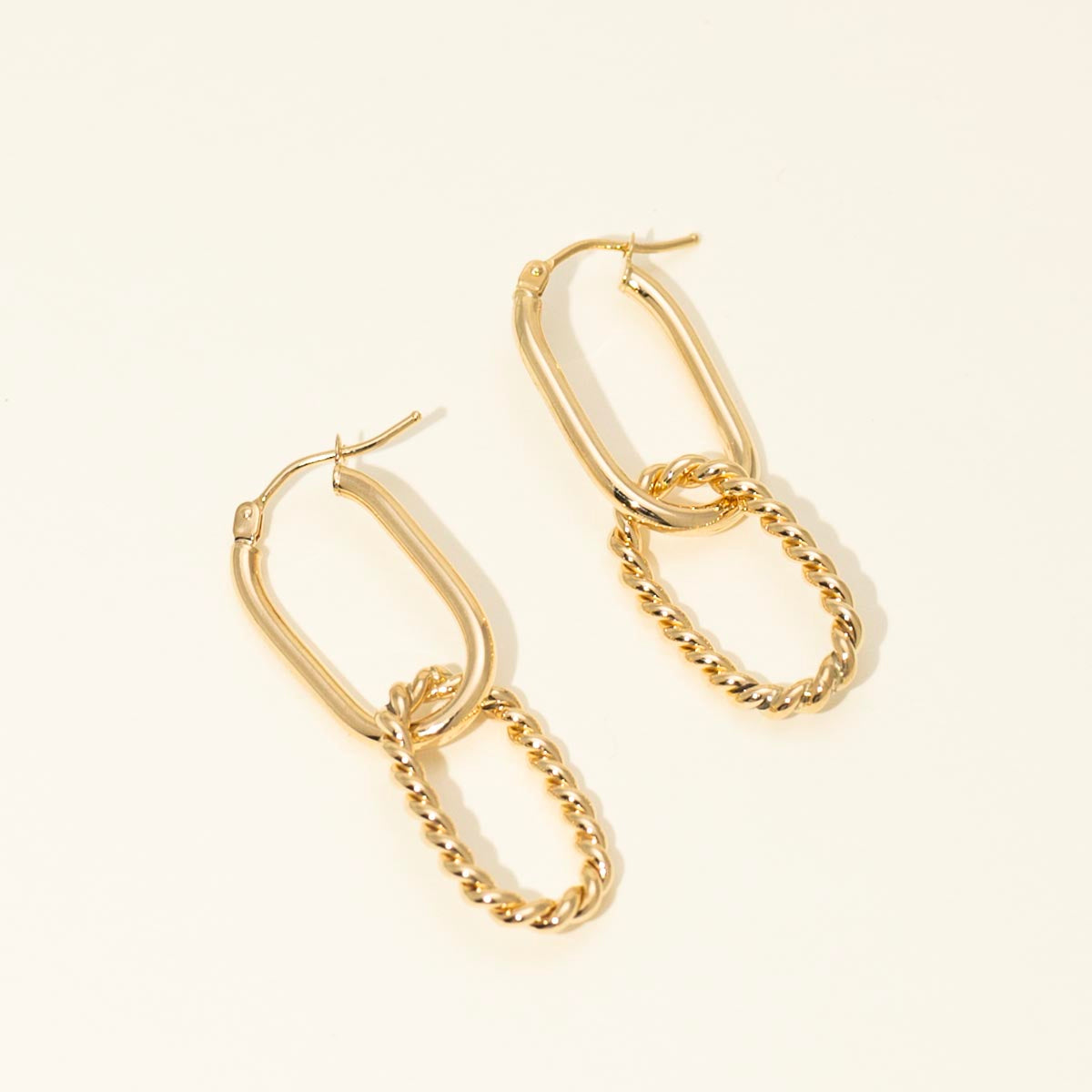 Double Oval Twist Hoop Drop Earrings in 14kt Yellow Gold