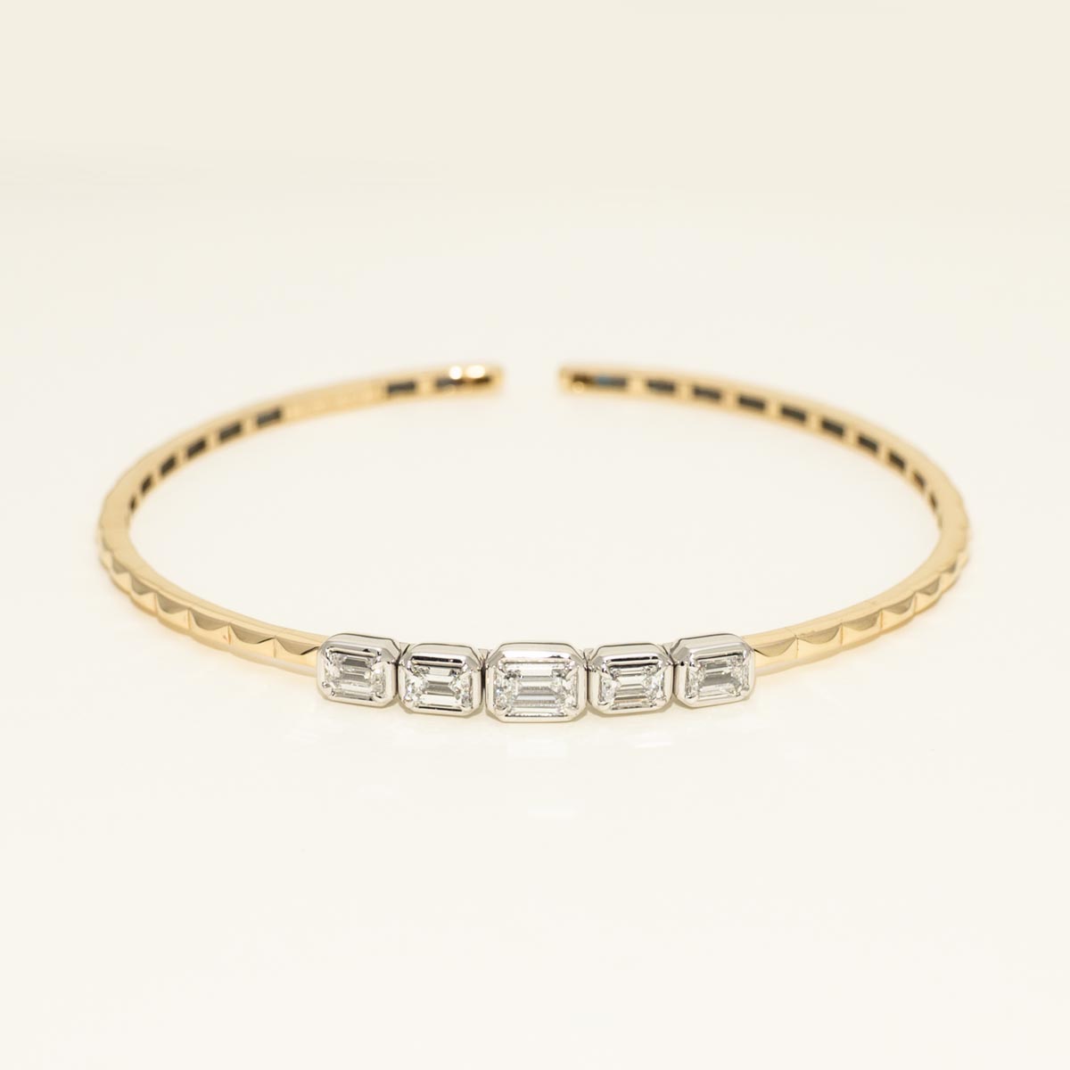 Lab Grown Emerald Cut Diamond Bezel Flexible Bracelet in 14kt White and Yellow Gold (1 1/2ct tw)