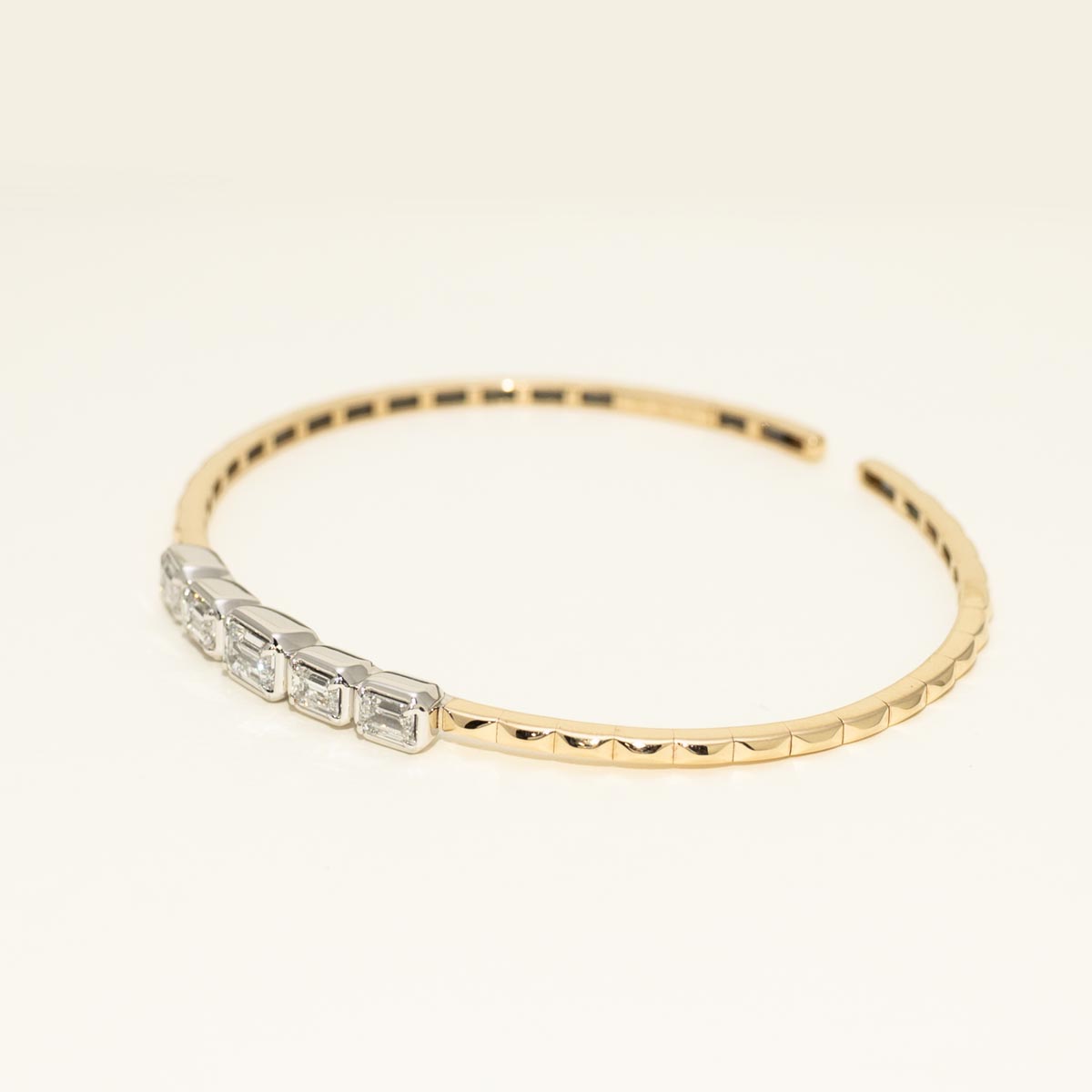 Lab Grown Emerald Cut Diamond Bezel Flexible Bracelet in 14kt White and Yellow Gold (1 1/2ct tw)