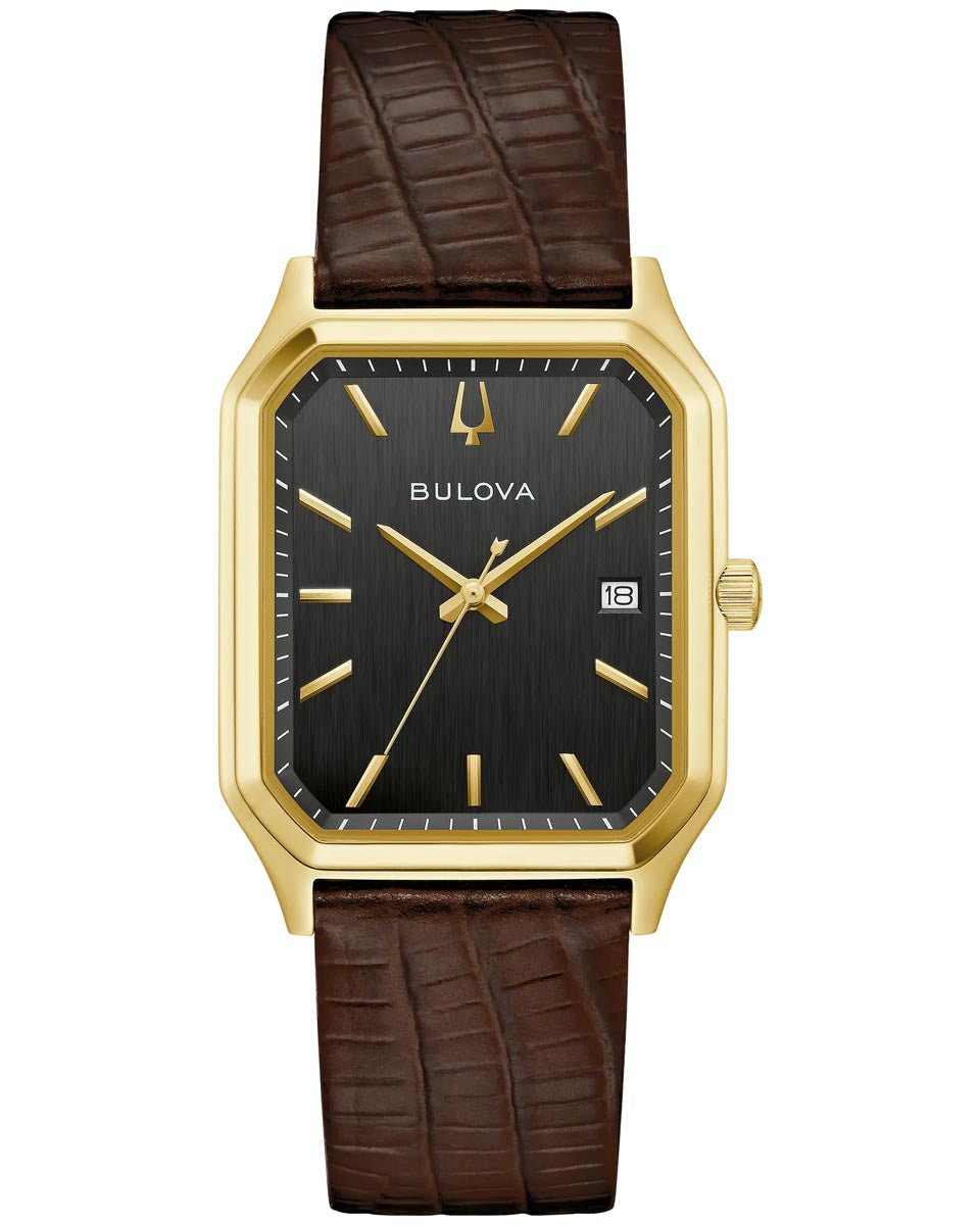 Bulova Tony Bennett Watch with Black Dial and Brown Leather Strap (32mm and quartz movement)