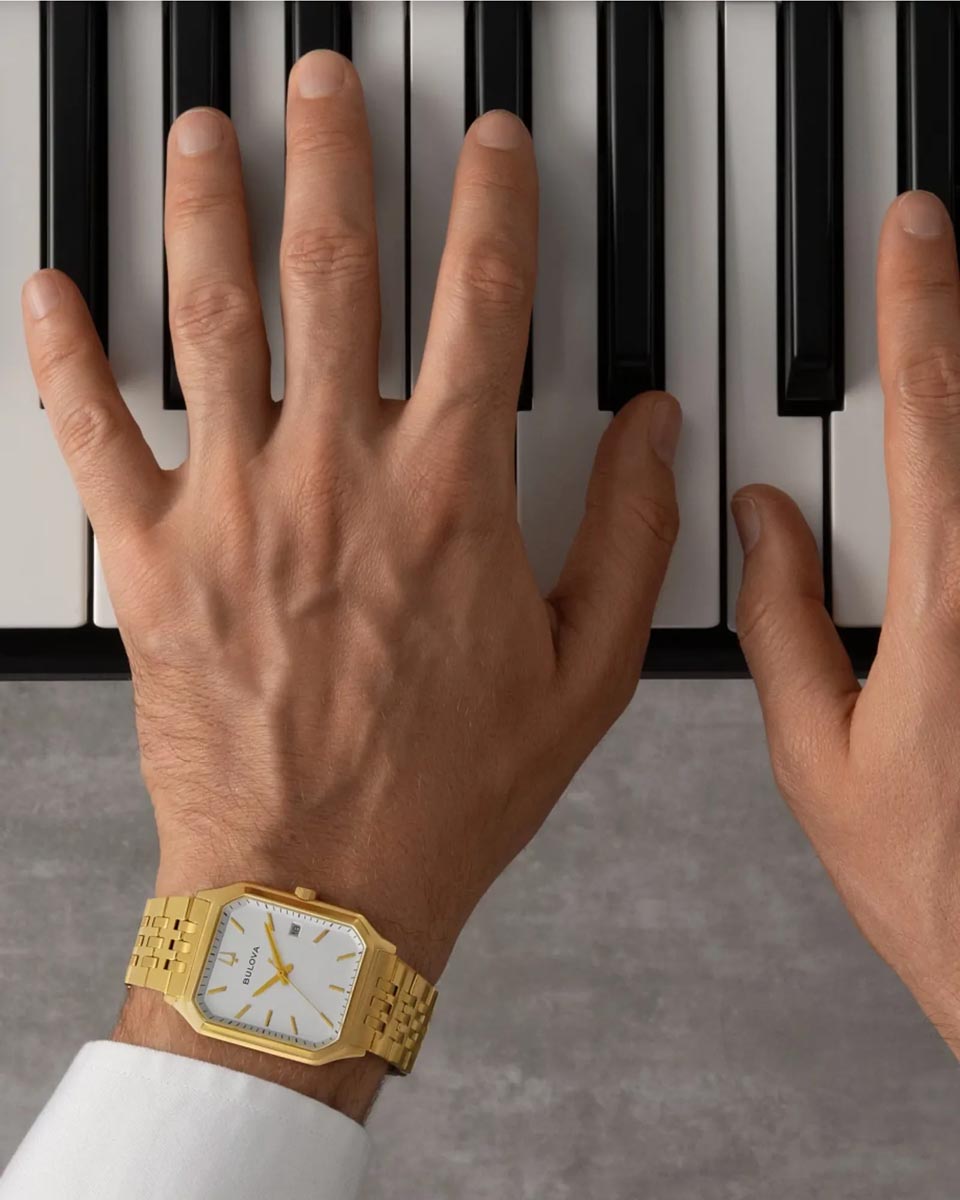 Bulova Tony Bennett Watch with White Dial and Yellow Stainless Steel Bracelet (32mm and quartz movement)