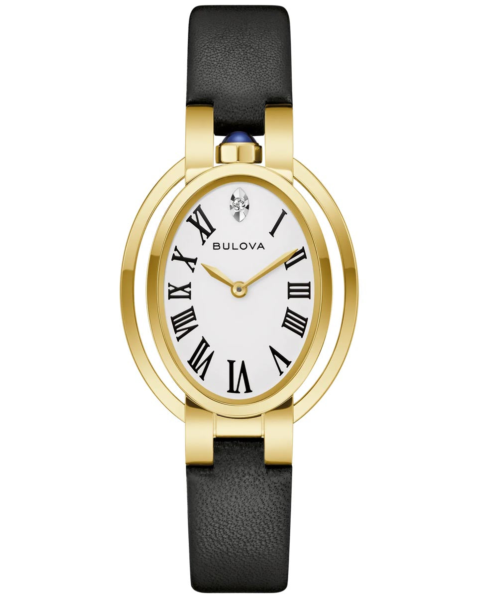 Bulova Special Edition Rubaiyat "Ella" Watch with White Dial and Black Leather Strap (28.8mm and quartz movement)