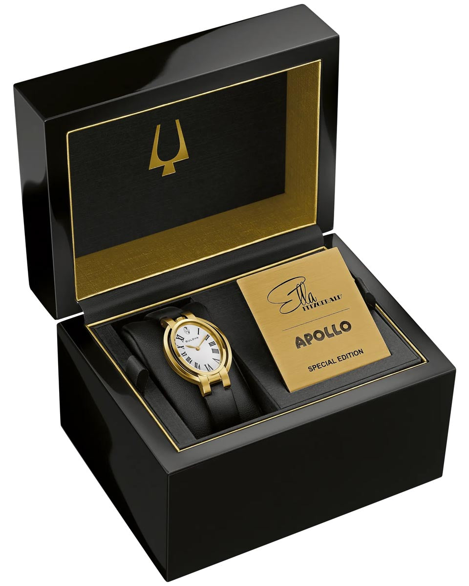 Bulova Special Edition Rubaiyat "Ella" Watch with White Dial and Black Leather Strap (28.8mm and quartz movement)