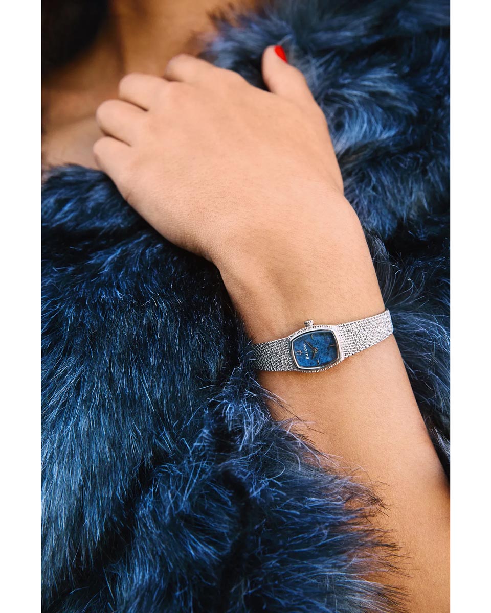 Bulova Goddess of Time Watch with Blue Sodalite Dial and White Stainless Steel Bracelet (17mm and quartz movement)