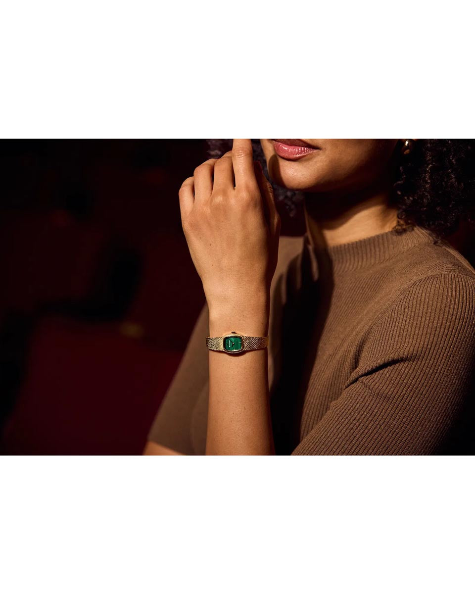 Bulova Goddess of Time Watch with Green Malachite Dial and Yellow Stainless Steel Bracelet (17mm and quartz movement)