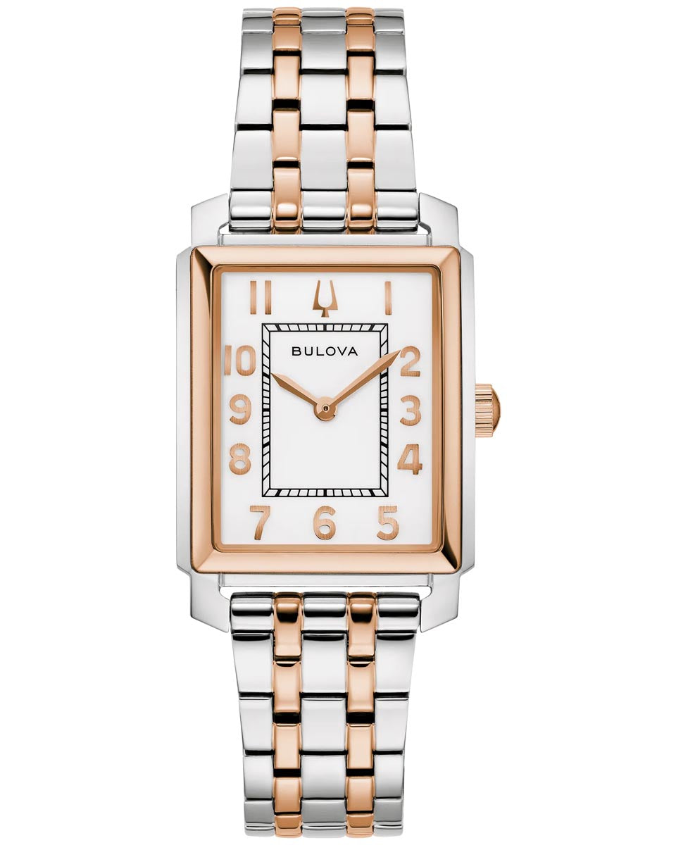 Bulova Sutton Watch with White Dial and White and Pink Stainless Steel Bracelet (25mm and quartz movement)
