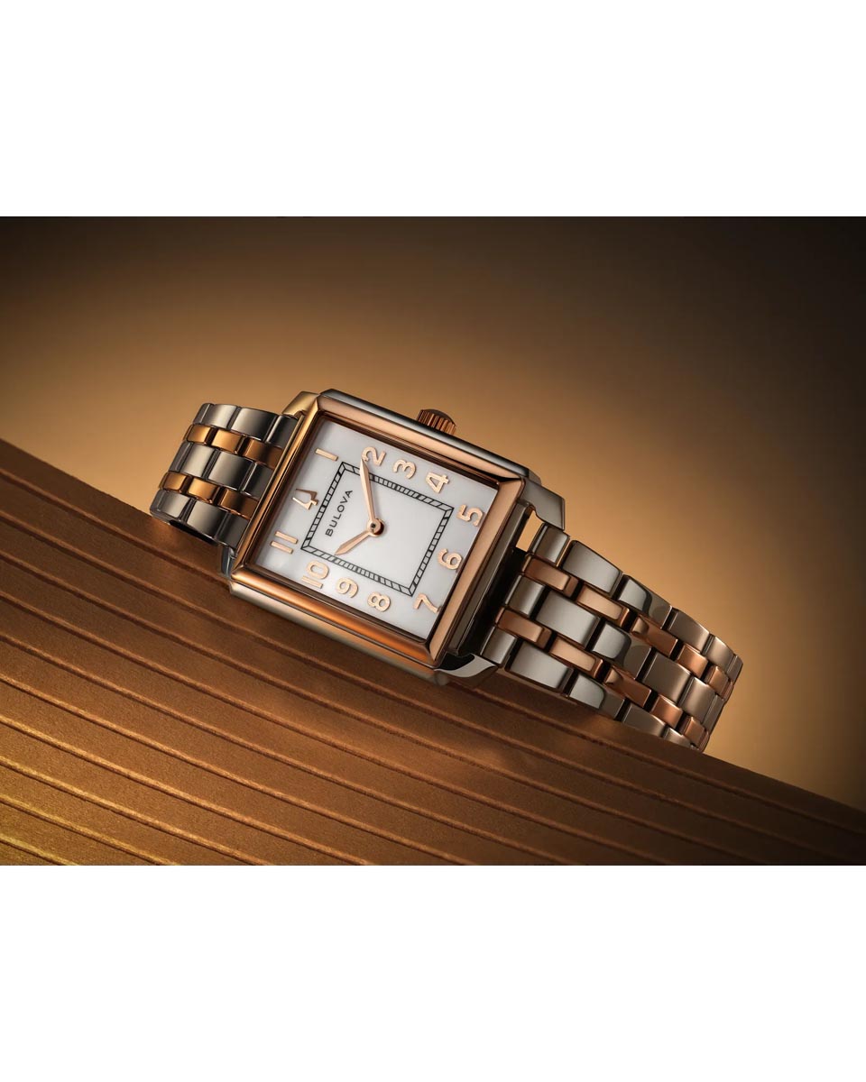 Bulova Sutton Watch with White Dial and White and Pink Stainless Steel Bracelet (25mm and quartz movement)
