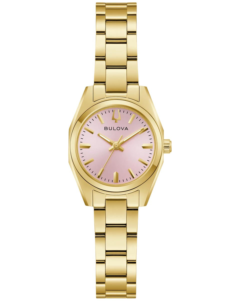 Bulova Surveyor Watch with Pink Dial and Yellow Stainless Steel Bracelet (22.7mm and quartz movement)