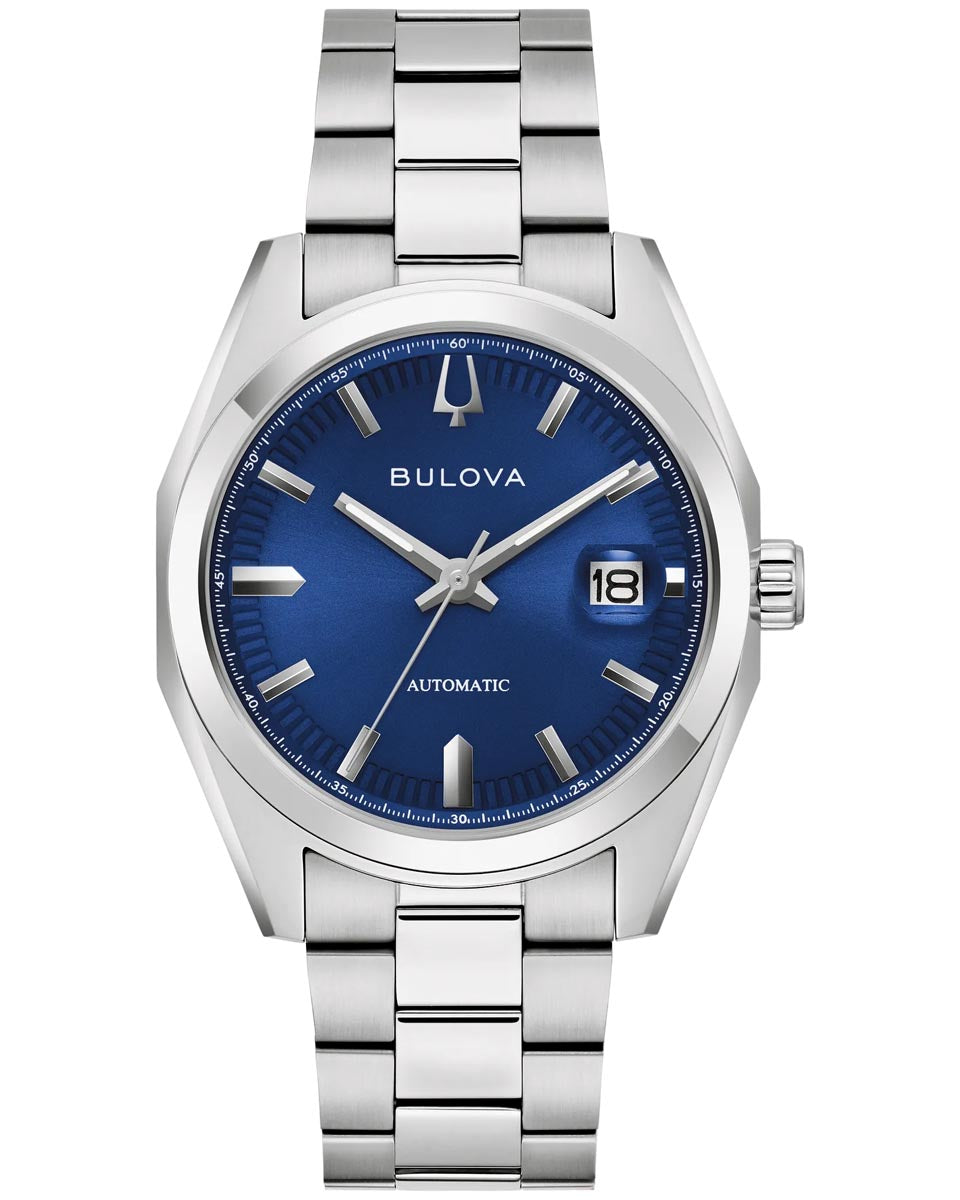 Bulova Surveyor Watch with Blue Dial and Stainless Steel Bracelet (39mm and automatic movement)