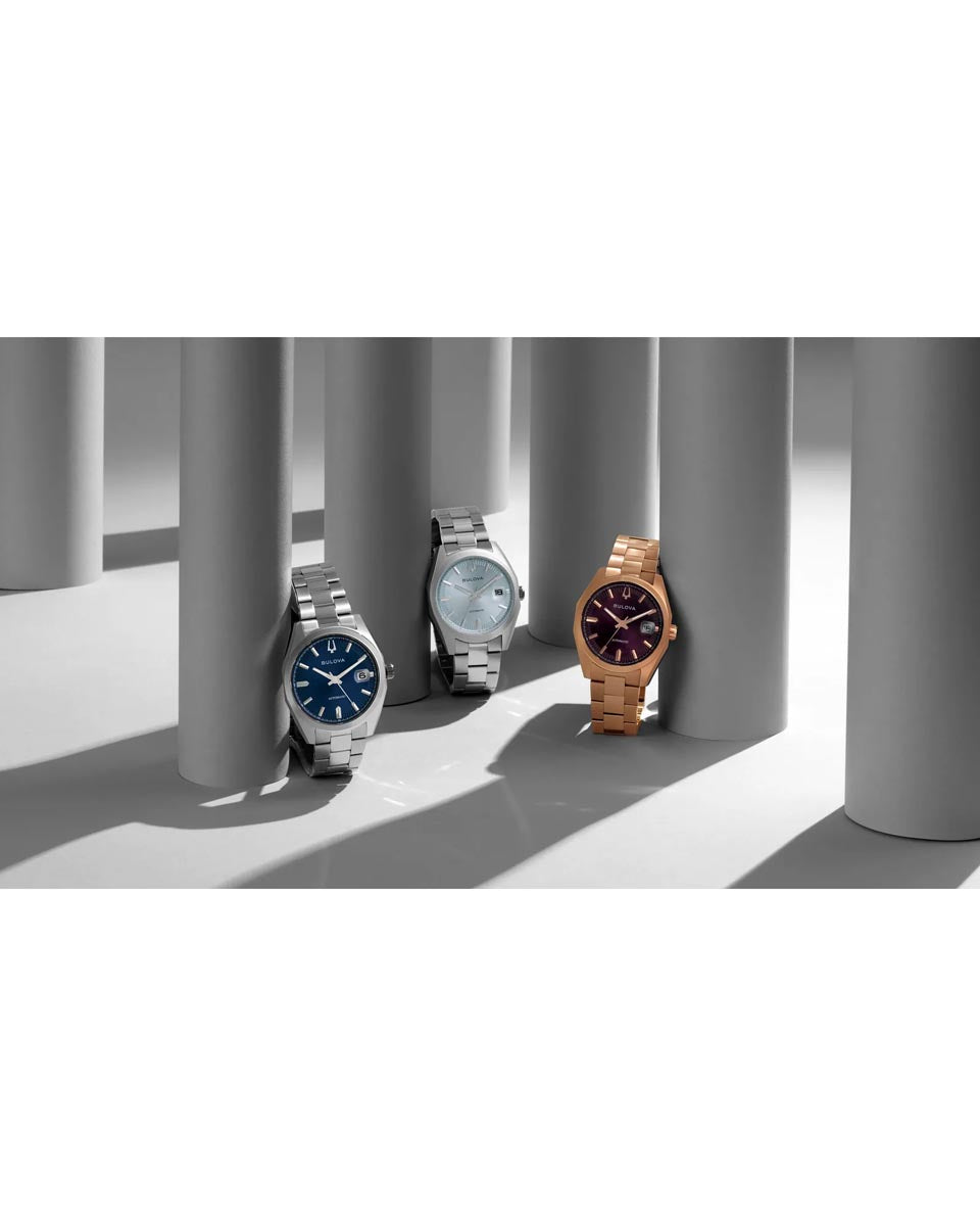 Bulova Surveyor Watch with Blue Dial and Stainless Steel Bracelet (39mm and automatic movement)