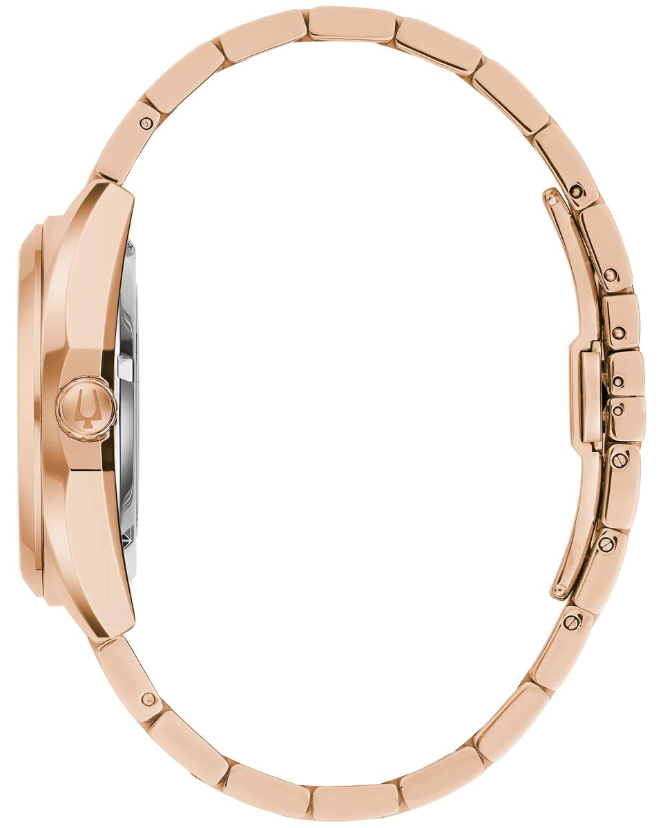 Bulova Surveyor Watch with Purple Dial and Pink Stainless Steel Bracelet (39mm and automatic movement)