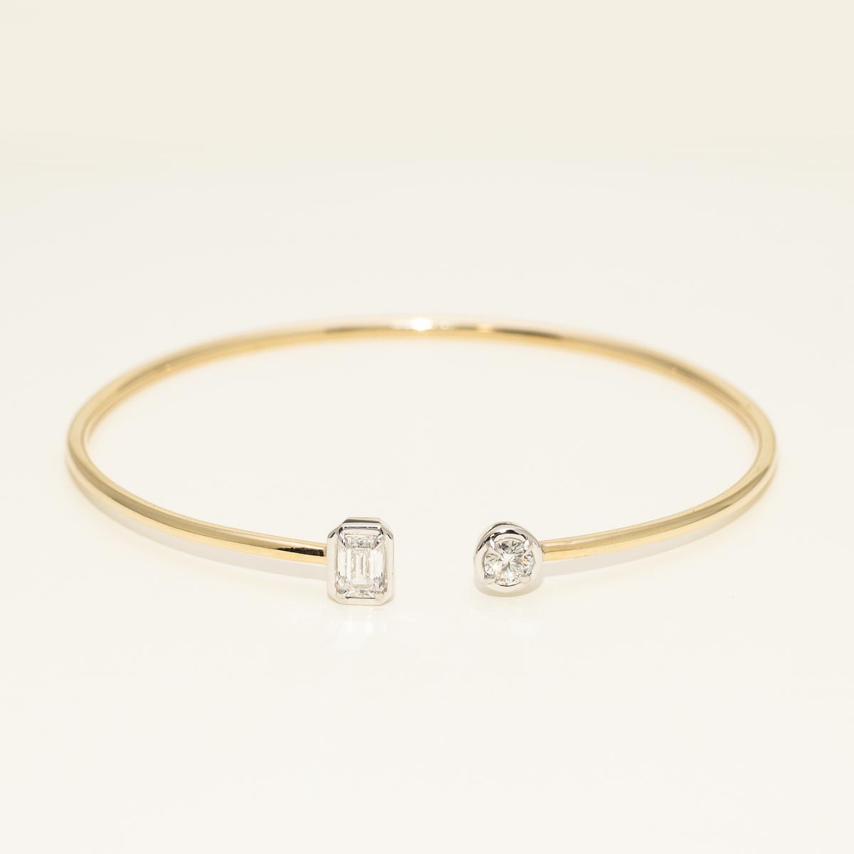 Lab Grown Emerald Cut and Round Diamond Flexible Bracelet in 14kt Yellow and White Gold (3/4ct tw)