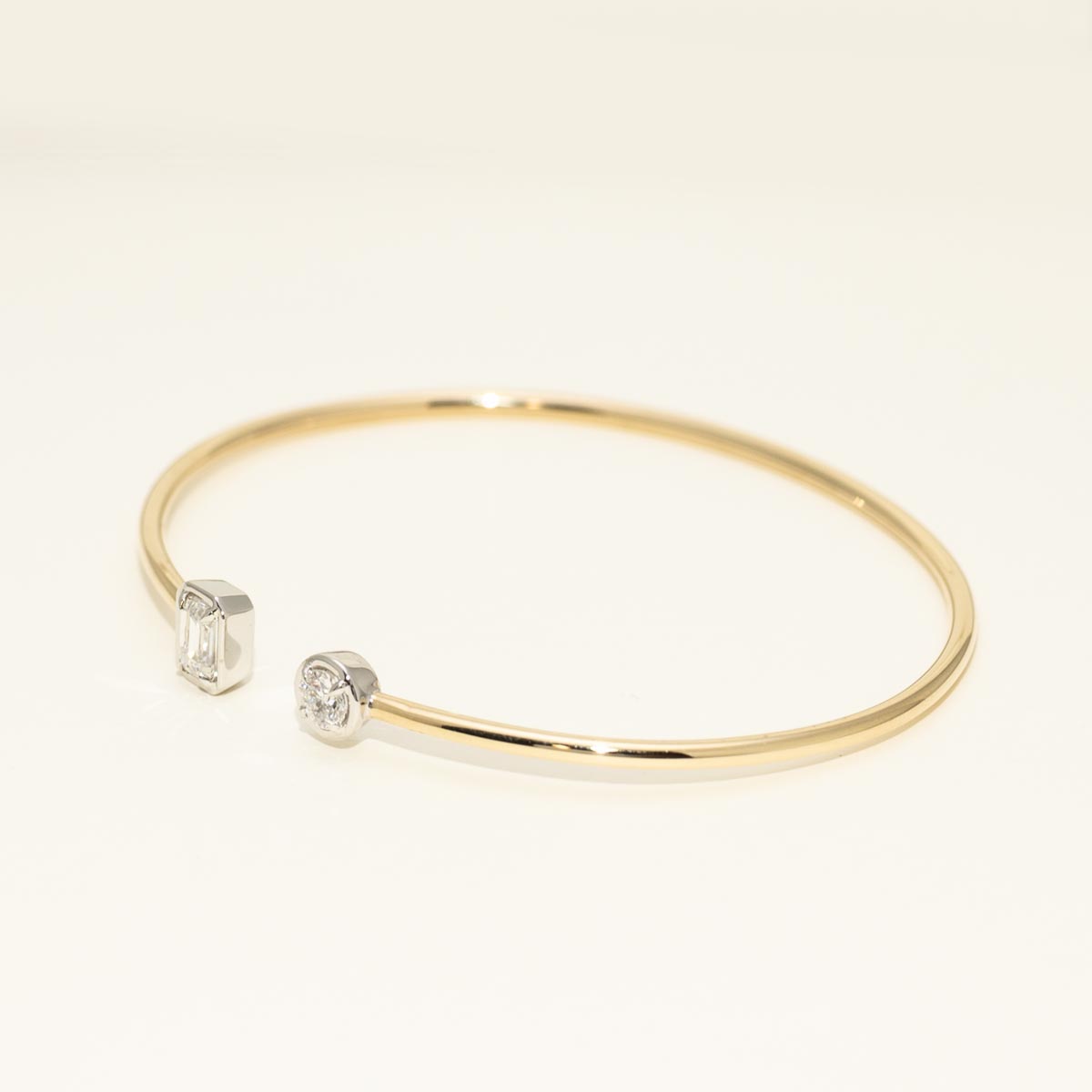 Lab Grown Emerald Cut and Round Diamond Flexible Bracelet in 14kt Yellow and White Gold (3/4ct tw)