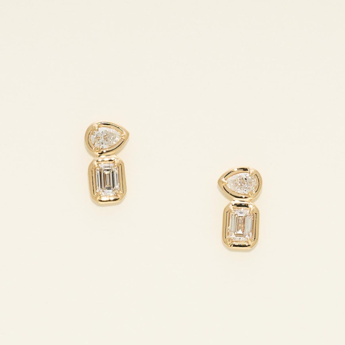 Lab Grown Pear Shaped and Emerald Cut Diamond Earrings in 14kt Yellow Gold (3/4ct tw)