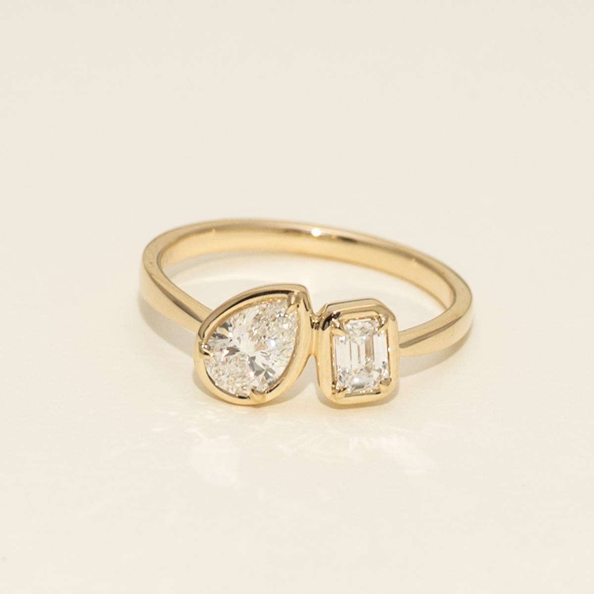 Lab Grown Pear Shape and Emerald Cut Diamond Fashion Ring in 14kt Yellow Gold (3/4ct tw)