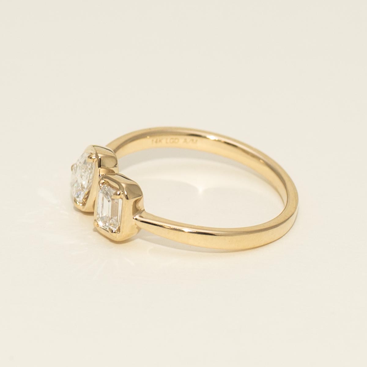 Lab Grown Pear Shape and Emerald Cut Diamond Fashion Ring in 14kt Yellow Gold (3/4ct tw)