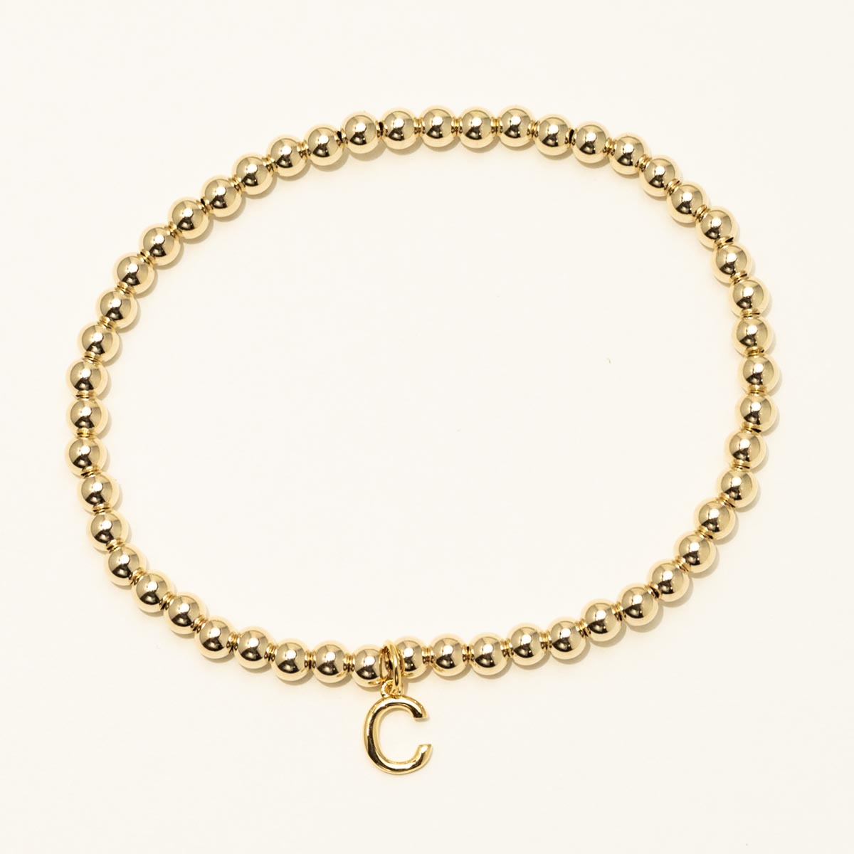 Dee Berkley Bead Bracelet in 14kt Gold Filled  with Vermeil Initial C Charm (4mm beads)