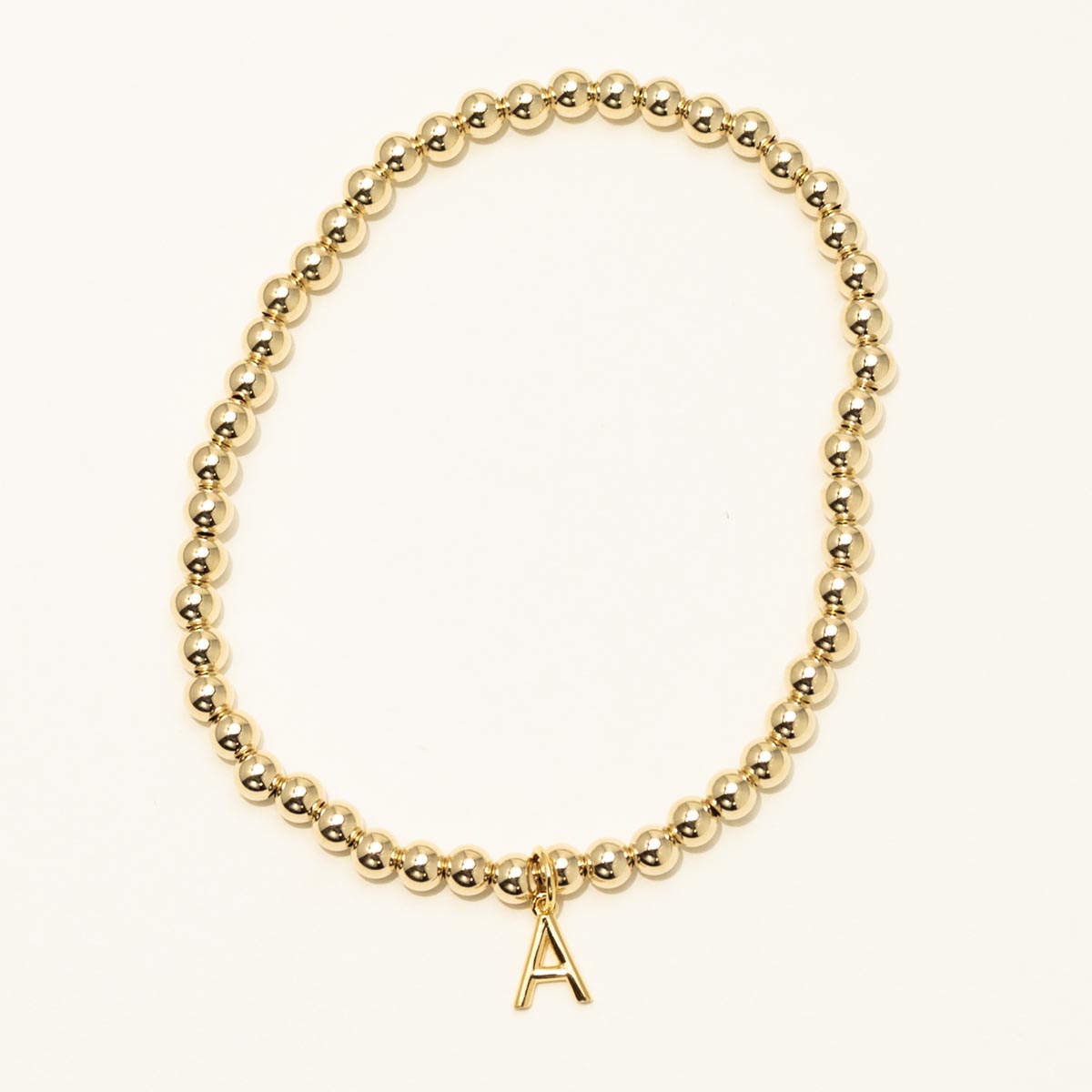 Dee Berkley Bead Bracelet in 14kt Gold Filled  with Vermeil A Initial Charm (4mm beads)