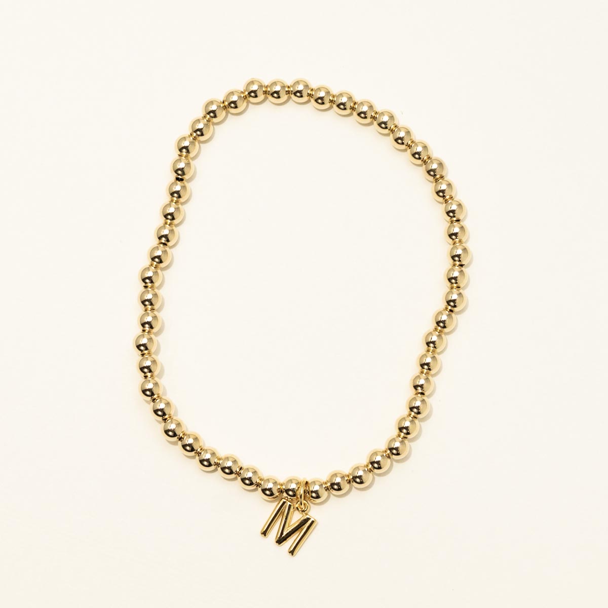 Dee Berkley Bead Bracelet in 14kt Gold Filled  with Vermeil M Initial Charm (4mm beads)