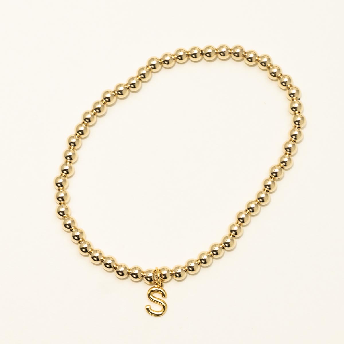 Dee Berkley Bead Bracelet in 14kt Gold Filled  with Vermeil S Initial Charm (4mm beads)