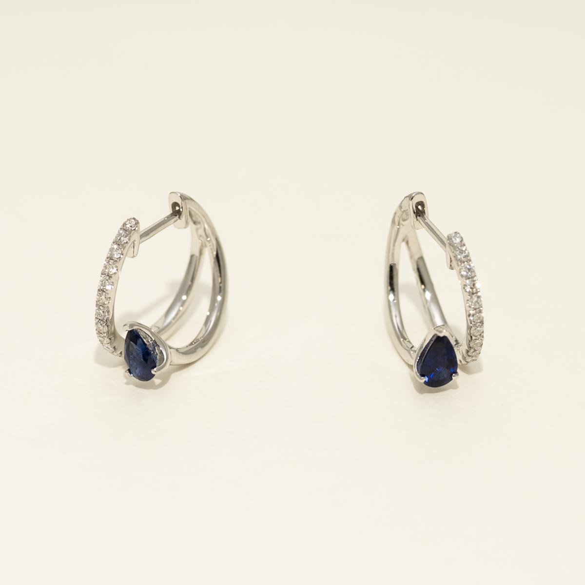 Madison L Arianna Pear Shaped Sapphire Hoop Earrings in 14kt White Gold with Diamonds (1/7ct tw)