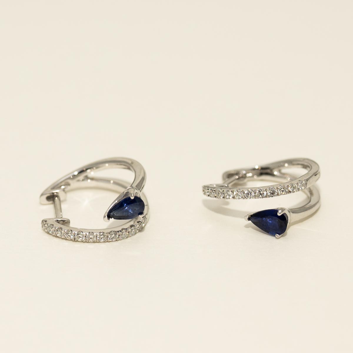 Madison L Arianna Pear Shaped Sapphire Hoop Earrings in 14kt White Gold with Diamonds (1/7ct tw)