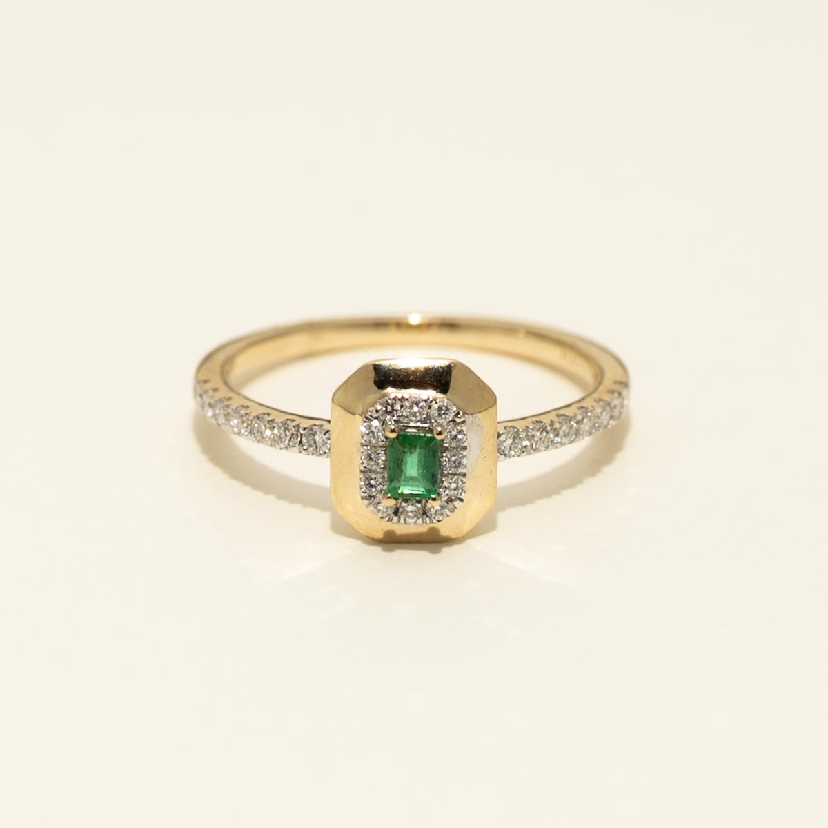 Madison L Arianna Emerald Cut Emerald Halo Ring in 14kt Yellow Gold with Diamonds (1/5ct tw)