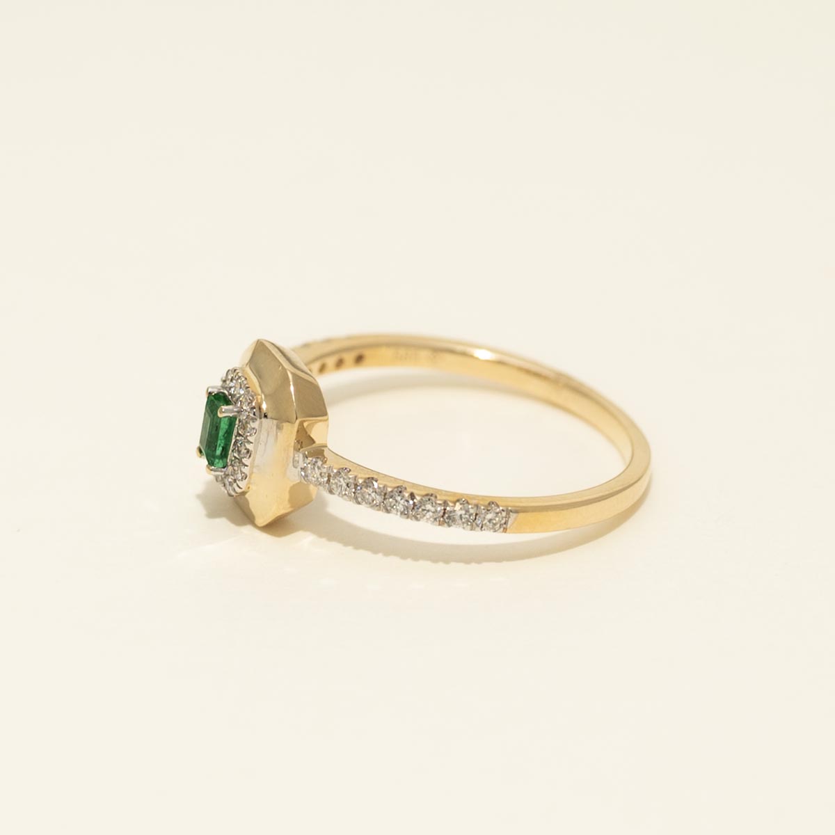 Madison L Arianna Emerald Cut Emerald Halo Ring in 14kt Yellow Gold with Diamonds (1/5ct tw)