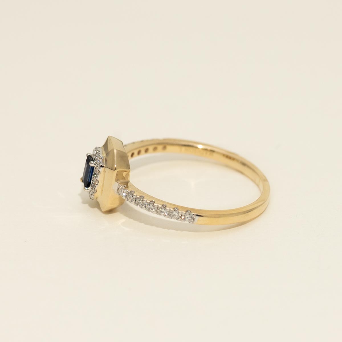 Madison L Arianna Emerald Cut Sapphire Halo Ring in 14kt Yellow Gold with Diamonds (1/5ct tw)