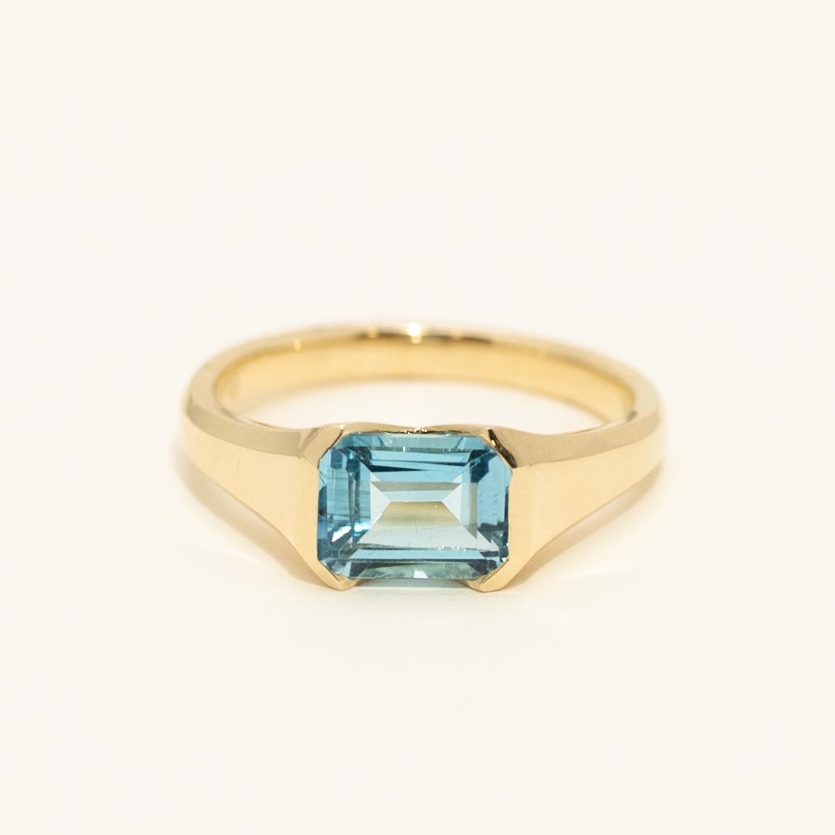 Madison L Essentials Emerald Cut Blue Topaz Ring in 14kt Yellow Gold