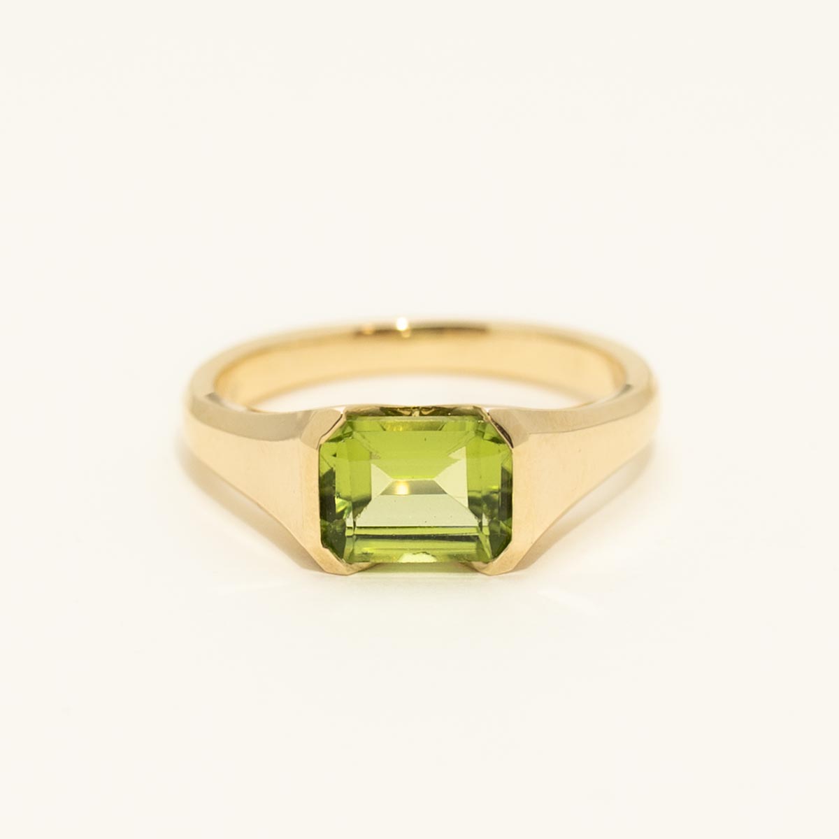 Madison L Essentials Emerald Cut Peridot Ring in 14kt Yellow Gold