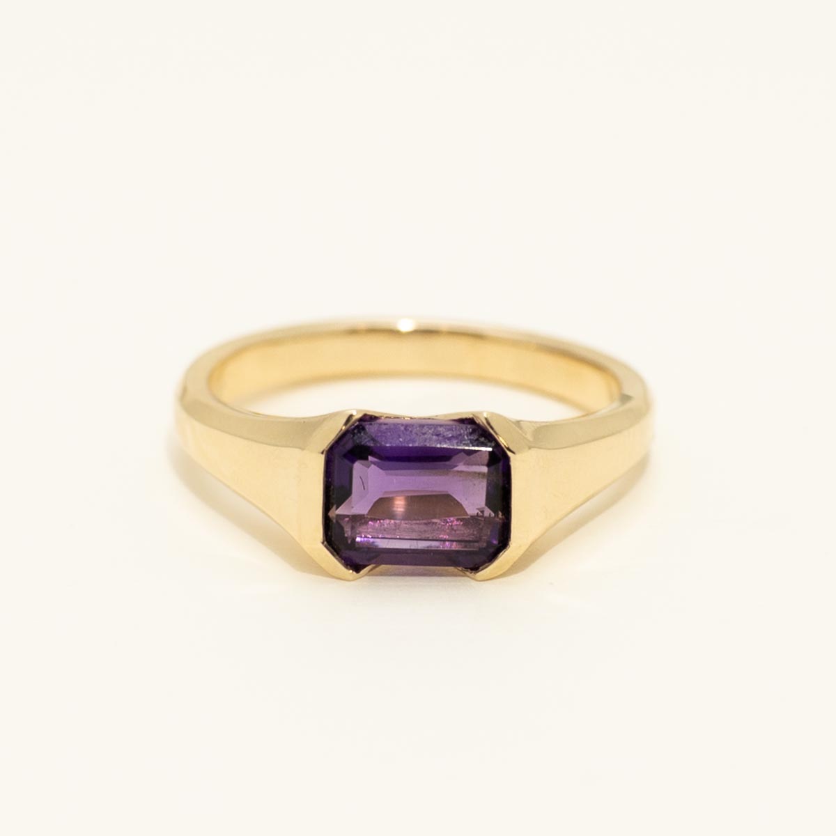 Madison L Essentials Emerald Cut Amethyst Ring in 14kt Yellow Gold