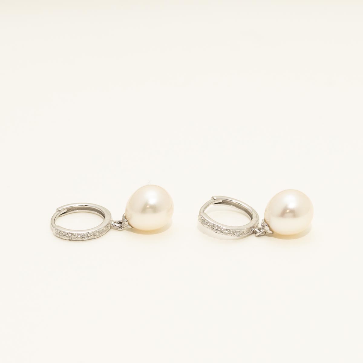 Madison L Essentials Cultured Freshwater Pearl Drop Earrings in 14kt White Gold with Diamonds (7.5-8mm pearls and .04ct tw)