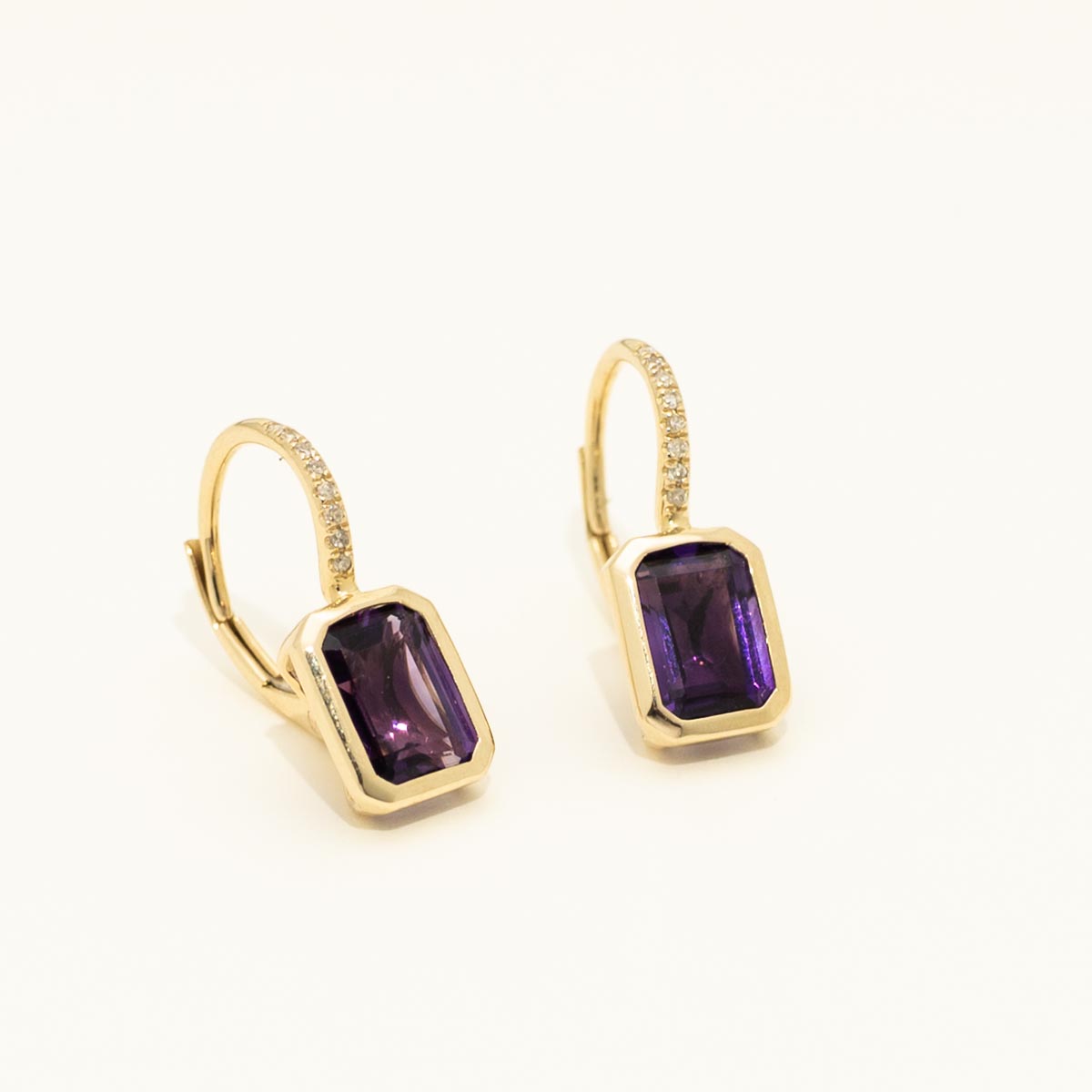 Madison L Essentials Emerald Cut Amethyst Earrings in 14kt Yellow Gold with Diamonds (1/20ct tw)