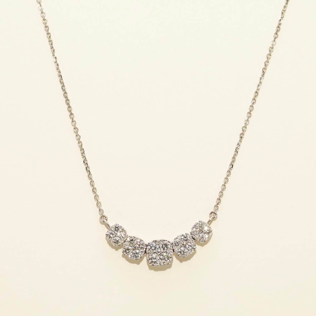 Diamond Cushion Halo Station Necklace in 14kt White (1ct tw)