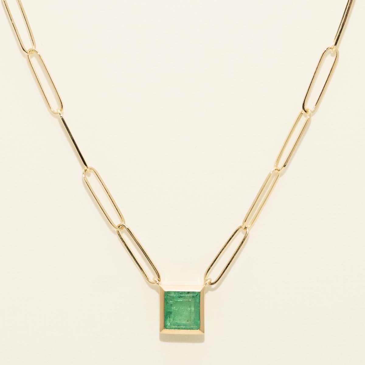 Princess Cut Emerald Bezel Necklace in 14kt Yellow Gold