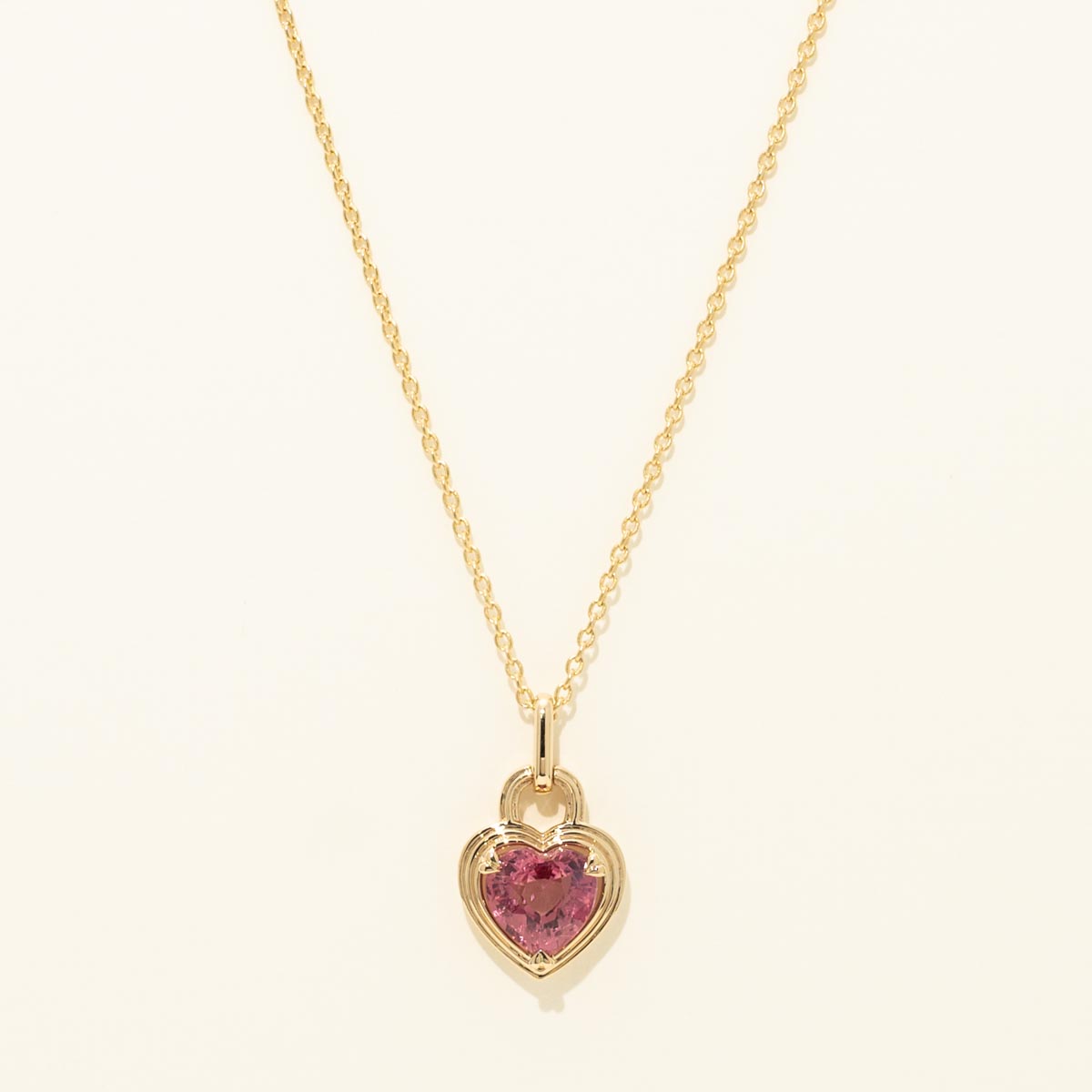 Heart Shaped Pink Spinel Necklace in 14kt Yellow Gold