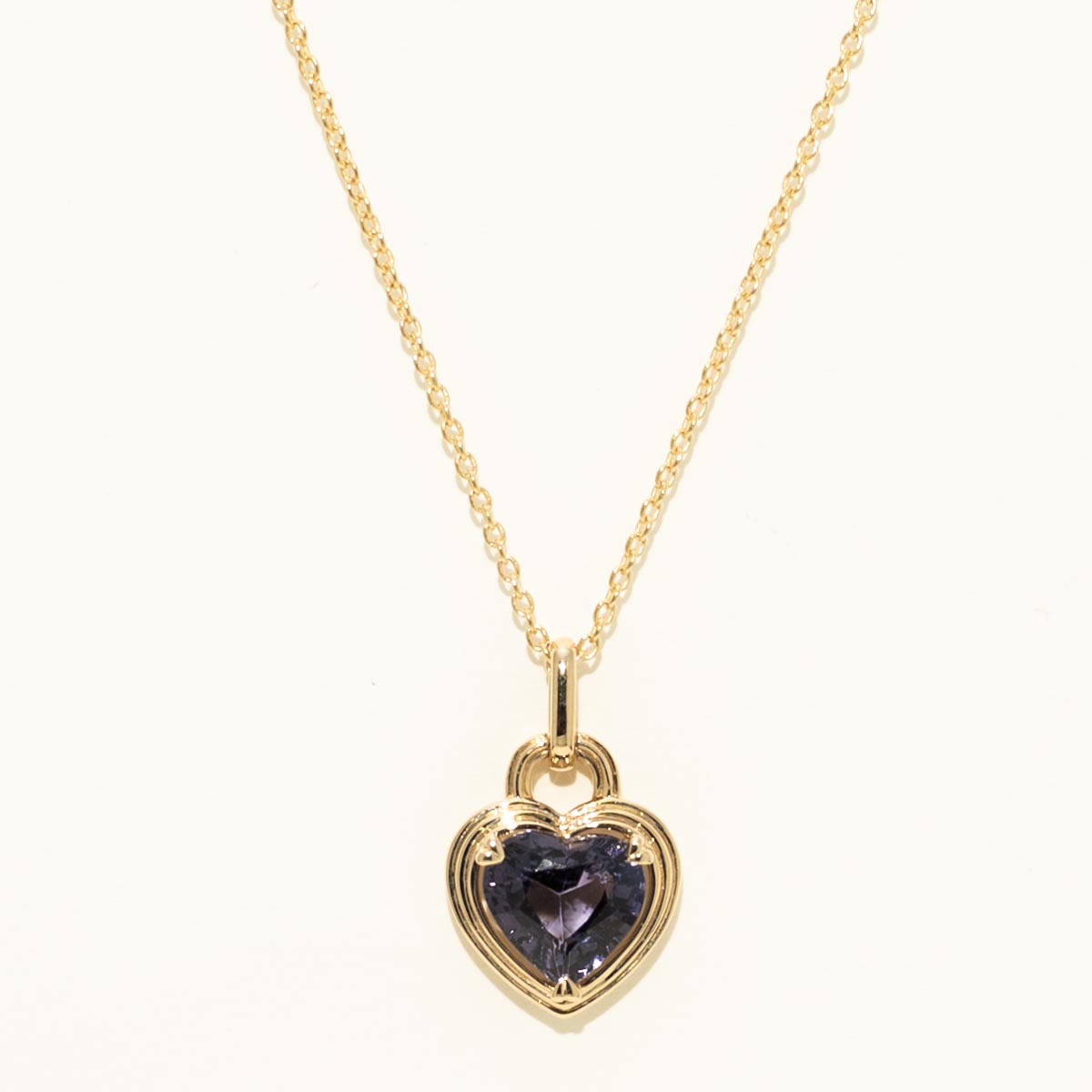 Heart Shaped Purple Spinel Necklace in 14kt Yellow Gold