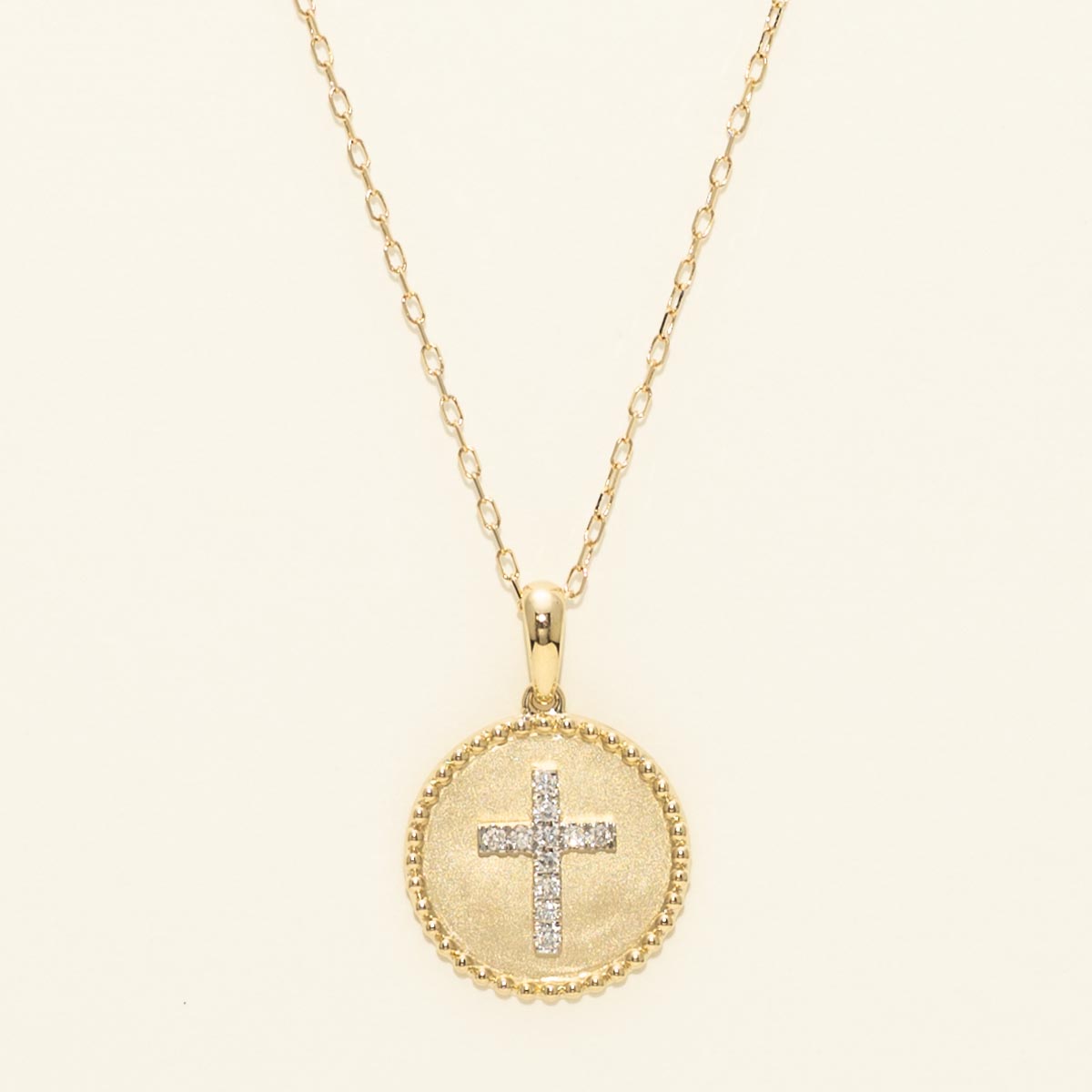 Diamond Cross Disc Necklace in 14kt Yellow Gold (1/10ct tw)