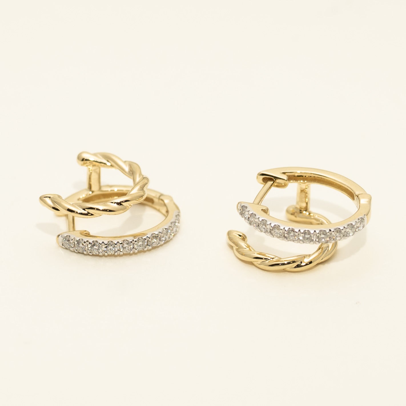 Diamond Double Huggie Hoop Earrings in 14kt Yellow Gold (1/3ct tw)