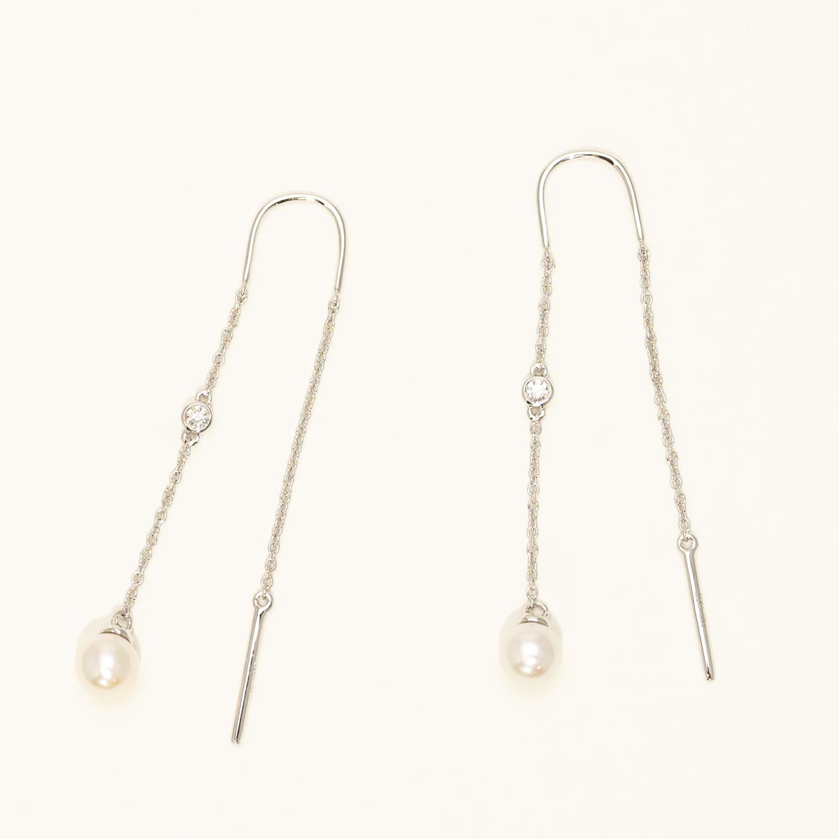 Cultured Freshwater Pearl Drop Earrings in 14kt White Gold with Diamonds (1/20ct tw)