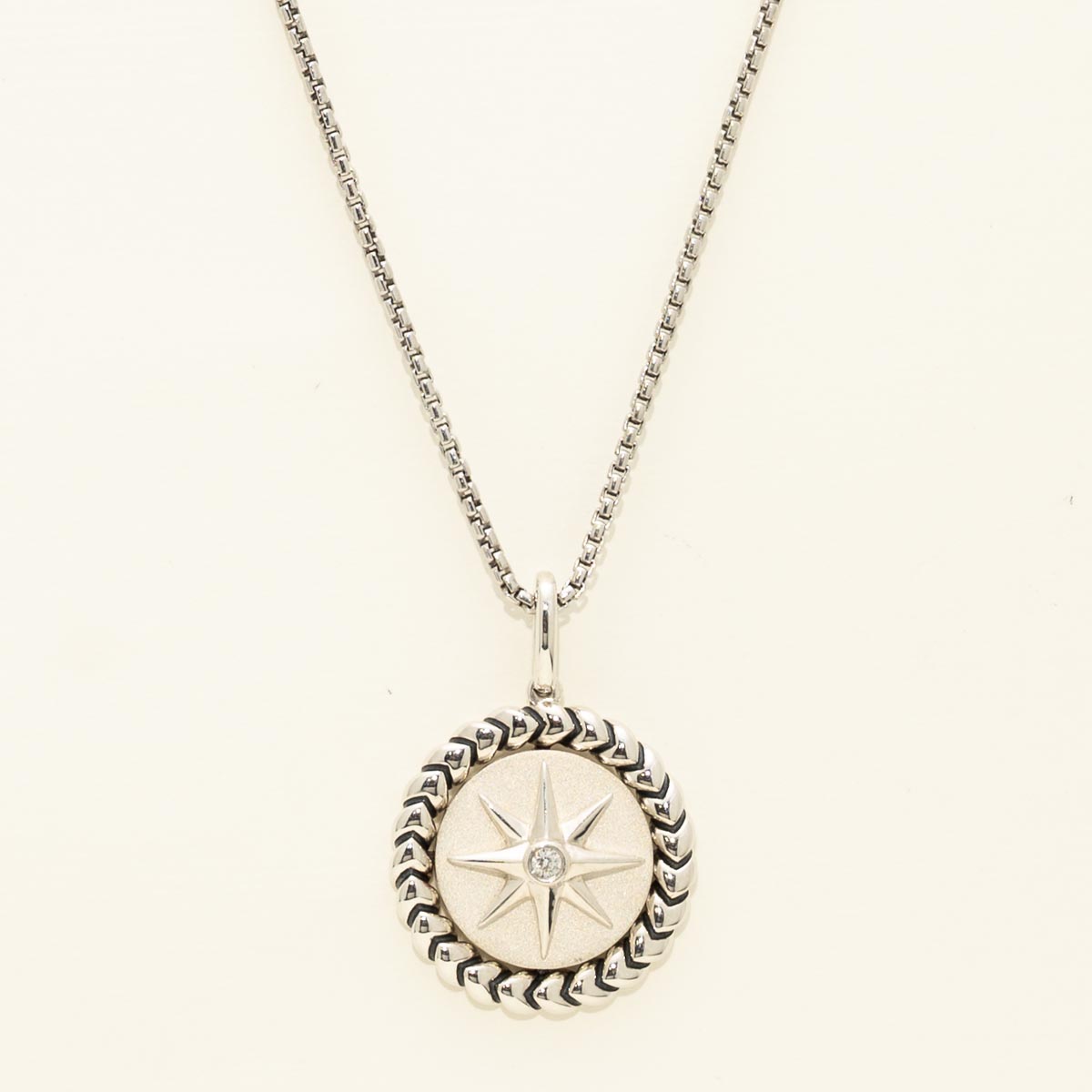 Diamond Compass Necklace in Sterling Silver
