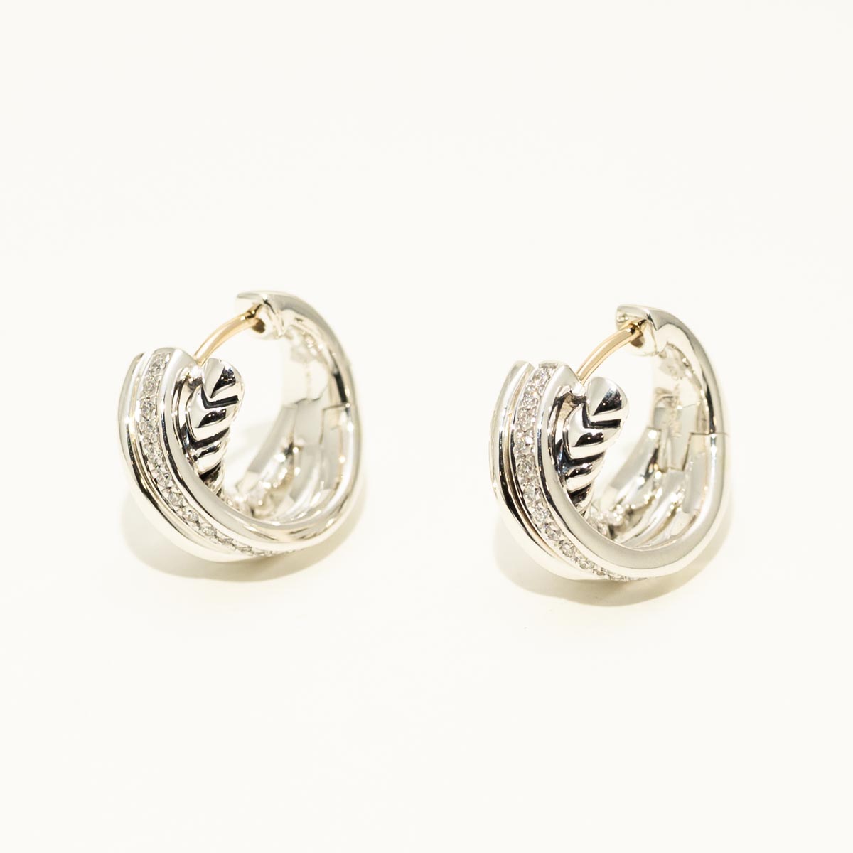 Diamond Hoop Earrings in Sterling Silver and 10kt Yellow Gold (1/5ct tw)