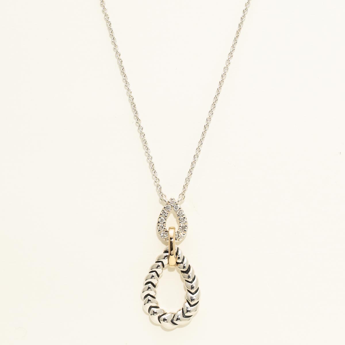 Diamond Teardrop Necklace in Sterling Silver and 14kt Yellow Gold (1/7ct tw)
